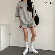 【AMIEE】美式棒球風棉質休閒運動套裝(KDAY-1123) M 深灰