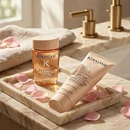 KERASTASE 卡詩 釉光香頌髮乳(75ml)+釉光香頌玫瑰髮浴(80ml)-國際航空版