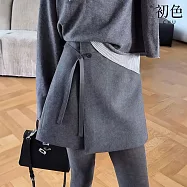 【初色】簡約純色毛呢拉鍊鈕扣遮胯A字短裙半身裙-灰色-18724(M-XL可選) M 灰色