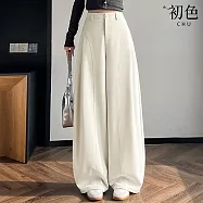 【初色】通勤風純色寬鬆垂順側壓褶直筒闊腿西裝褲寬褲長褲-共3色-19163(M-2XL可選) M 杏色