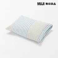 【MUJI 無印良品】棉凹凸織枕套/50/藍色直紋成品尺寸:W52&times;L95 cm 圓柱型