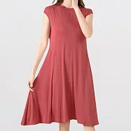 【AnZa】莫代爾A字連身裙 短袖大擺洋裝(2色) FREE 磚紅