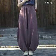 【AMIEE】文藝復古棉麻修身哈倫褲(KDPY-K260) M 紫色
