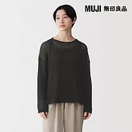 【MUJI 無印良品】女亞麻混鏤空編織寬版針織衫 S 墨灰