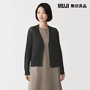 【MUJI 無印良品】女亞麻混鏤空編織V領開襟衫 S 墨灰