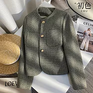 【初色】復古小香風純色單排釦粗花呢長袖西裝外套女外套-黑綠色-18705(M-2XL可選) M 黑綠色