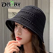 【OMORY】韓系編織簍空盆帽- 黑色