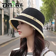 【OMORY】小香風撞色編織簍空盆帽- 黑色