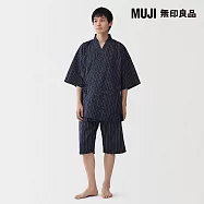【MUJI 無印良品】男細褶紋織甚平 L 深藍直紋