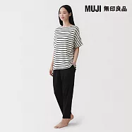 【MUJI 無印良品】女柔滑涼感短袖家居睡衣 S 黑橫紋