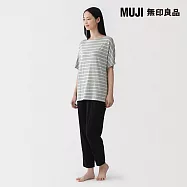 【MUJI 無印良品】女柔滑涼感短袖家居睡衣 L 灰橫紋