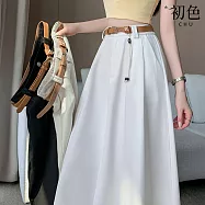 【初色】法式天絲棉顯瘦遮胯大擺A字裙中長裙半身裙-共3色-19727(M-XL可選) M 白色