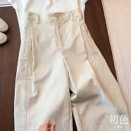 【初色】簡約休閒高腰拉鍊扣口袋九分褲直筒寬褲長褲-米色-19722(M-XL可選) M 米色