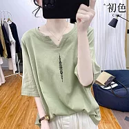 【初色】簡約印花小V領五分短袖寬鬆T恤上衣女上衣-共4款-19295(M-XL可選) M 花紋款