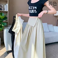 【初色】純色輕薄透氣高腰不規則皺摺A字中長裙半身裙長裙-共3色-19726(M-XL可選) M 淺卡色