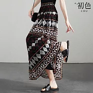 【初色】波西米亞風印花鬆緊腰中長款A字裙半身裙-安可拉紅-14905(M-XL可選) M 安可拉紅