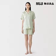 【MUJI 無印良品】女柔滑緞面短袖家居睡衣 M 青草綠