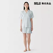 【MUJI 無印良品】女柔滑緞面短袖家居睡衣 M 粉藍