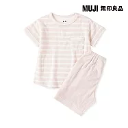 【MUJI 無印良品】幼兒毛巾布雙面圈絨短袖家居睡衣80-90 煙燻粉橫紋