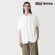 【MUJI 無印良品】男水洗平織布短袖襯衫 S 白色