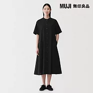 【MUJI 無印良品】女涼感短袖襯衫洋裝 S 黑色