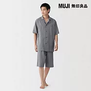 【MUJI 無印良品】男鏤空編織泡泡紗短袖家居睡衣 M 灰色