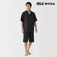 【MUJI 無印良品】男鏤空編織泡泡紗短袖家居睡衣 M 暗藍