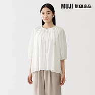 【MUJI 無印良品】女強撚透明感短袖套衫 S 白色