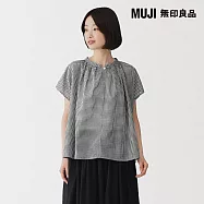 【MUJI 無印良品】女強撚透明感法式袖套衫 S 黑格紋