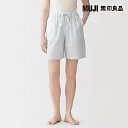 【MUJI 無印良品】女輕薄紗織五分褲 S 柔白直紋