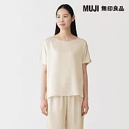 【MUJI 無印良品】女柔滑緞面短袖套衫 S 象牙白