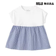 【MUJI 無印良品】幼兒容易穿脫涼感泡泡紗法式袖長版衫 100 淺藍格紋