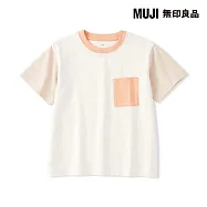 【MUJI 無印良品】兒童拚色圓領短袖T恤 110 柔白