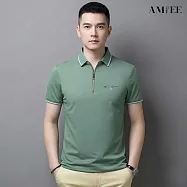【AMIEE】紳士冰爽涼感半拉鍊POLO衫(KDTY-305) M 綠色