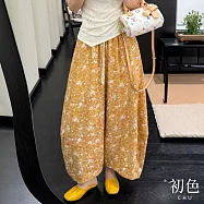 【初色】度假風寬鬆碎花圖案印花抽繩鬆緊高腰彎刀褲休閒褲寬褲長褲-黃色-50470(M-2XL可選) M 黃色