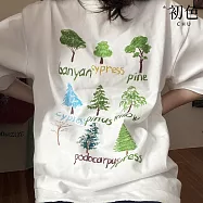【初色】美式簡約休閒寬鬆圓領植物塗鴉印花落肩短袖T恤上衣女上衣-共7色-19629(M-3XL可選) M 白色