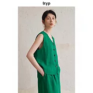 ltyp旅途原品 100%亞麻馬甲單穿薄款外搭V領馬夾女夏 M L M 森林綠