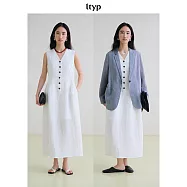 ltyp旅途原品 100%亞麻花苞背心裙文藝氣質V領無袖洋裝女夏季 M L XL M 象牙白