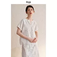 ltyp旅途原品 燒花人絲小衫極簡優雅文藝氣質V領連肩袖上衣女夏 M L M 奶油白