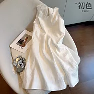 【初色】純色棉麻風格簡約氣質圓領無袖背心裙連身裙連身洋裝-白色-14471(M-2XL可選) M 白色
