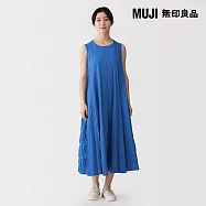 【MUJI 無印良品】女不規則楊柳織無袖洋裝 S-M 藍色