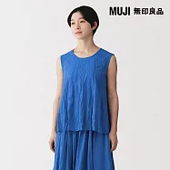 【MUJI 無印良品】女不規則楊柳織無袖套衫 L-XL 藍色