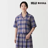 【MUJI 無印良品】女馬杜拉斯格紋短袖襯衫 S 藍格紋