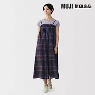【MUJI 無印良品】女馬杜拉斯格紋連身褲 S 紫格紋