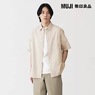 【MUJI 無印良品】男馬杜拉斯格紋短袖襯衫 S 米色格紋