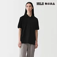 【MUJI 無印良品】男水洗鹿子織短袖POLO衫 S 黑色