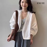 【AMIEE】輕奢高級感棉麻防曬罩衫小外套(KDCY-9454) M 白色