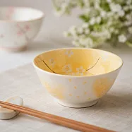 【日本野田】美濃燒|花舞 陶瓷餐碗15cm ‧ 黃