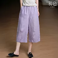 【初色】棉麻風簡約純色寬鬆百搭直筒七分褲闊腿褲休閒褲寬褲長褲-共7色-50794(M-4XL可選) M 紫色