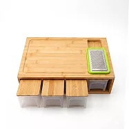 【上手家居】多功能抽屜砧板(切菜板/沾板/刨絲器/露營餐具/切片器/菜板/切菜板砧板/備料盒/備料盤) 原木色